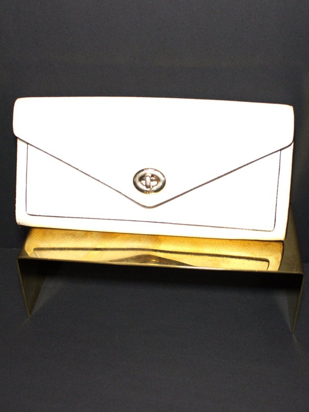 Coach Cross Grain Cream Leather Wallet with Brass Hardware